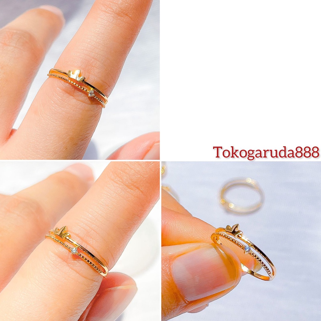 Cincin anak dan dewasa emas asli kadar 700 70% 16k 2 baris 1 gram ringan model terbaru permata love herme crown mahkota kilat aesthetic korea nomor  no 10 11 12 13 14 15 16