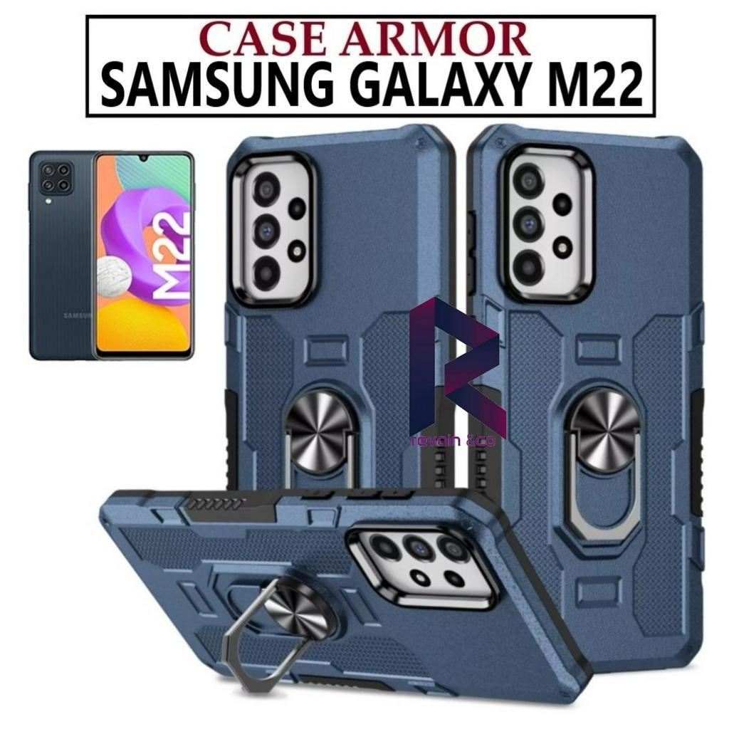 Case Armor SAMSUNG M22 Iring Cincin Magnetic Kesing Hp Protect kamera Premium Hard Case Standing Robot Pelindung Kamera