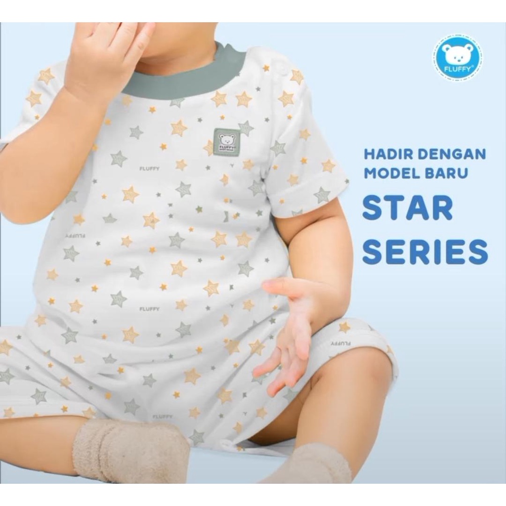 FLUFFY SETELAN MOTIF STAR WARNA HIJAU / SETELAN BAYI DAN ANAK