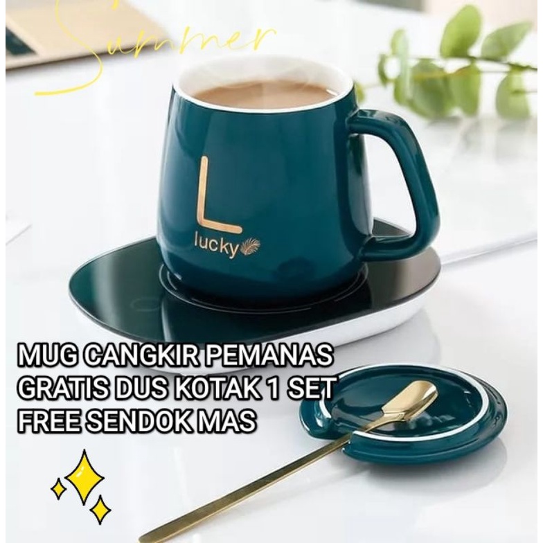 Mug Cangkir Listrik Keramik Coffee  Penghangat Minuman Kopi / Teh 1 Set