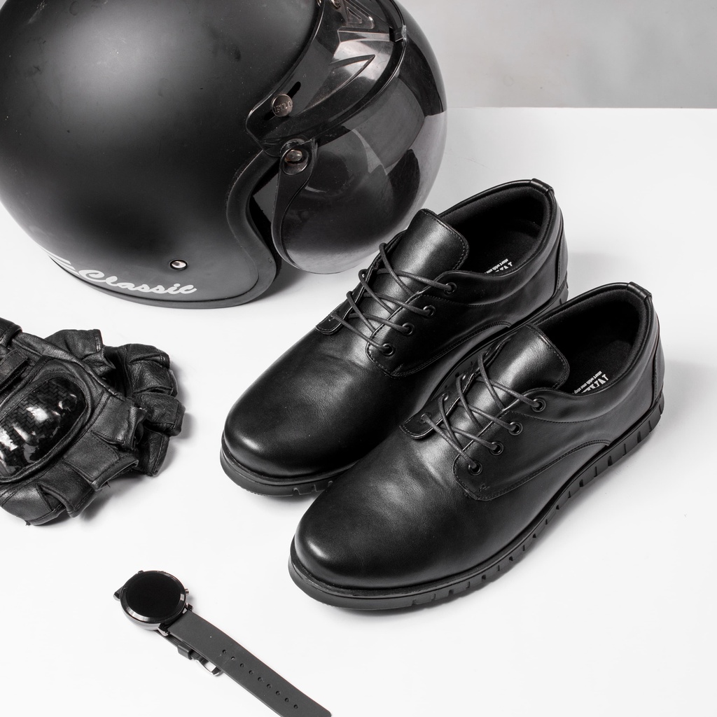 Sepatu Formal Casual Kulit Formal Kerja Kantor Sepatu Pantofel Pantopel Pria Cowok Oxford - Clovis Black