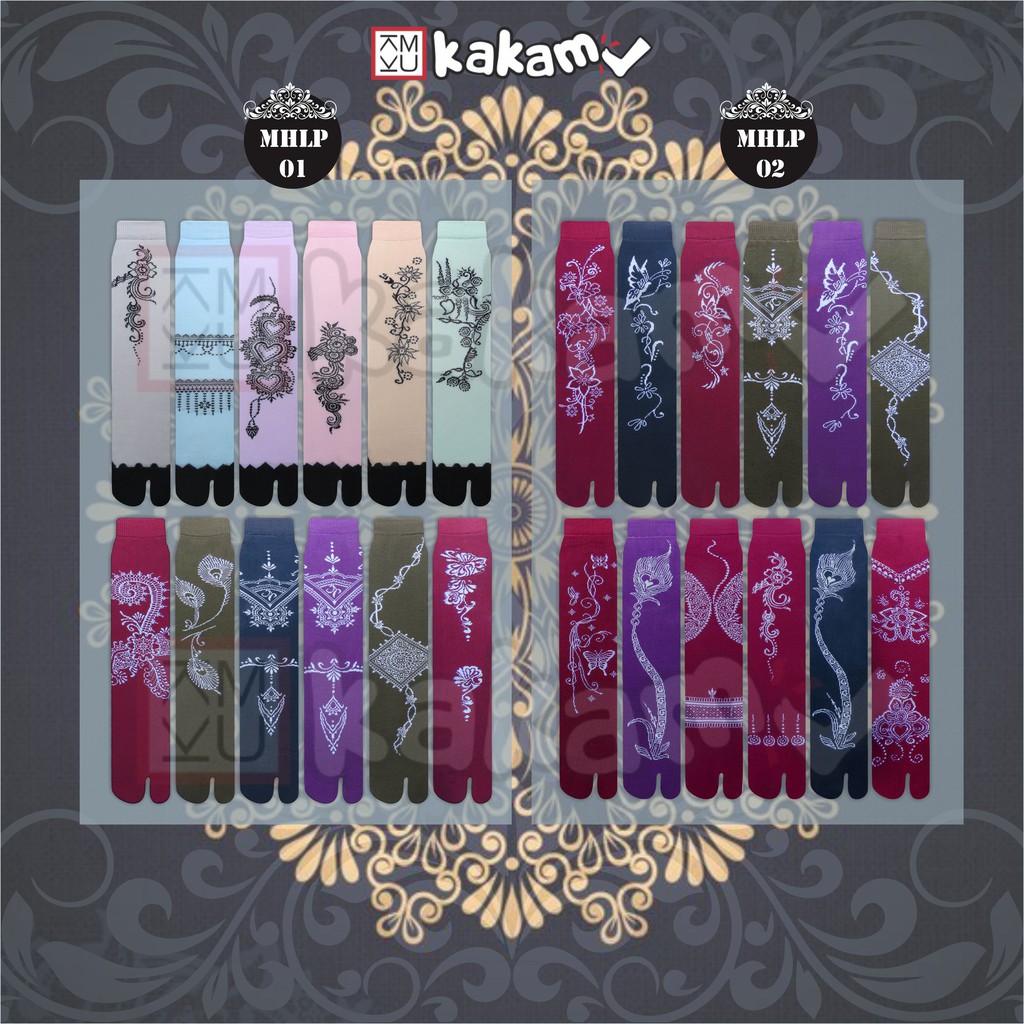 Kakamu Paket Kaos Kaki Jempol Motif Henna Cream/ Black / Warna/ Sweet Love/ Sandal/ Floral MIX 12 Pasang