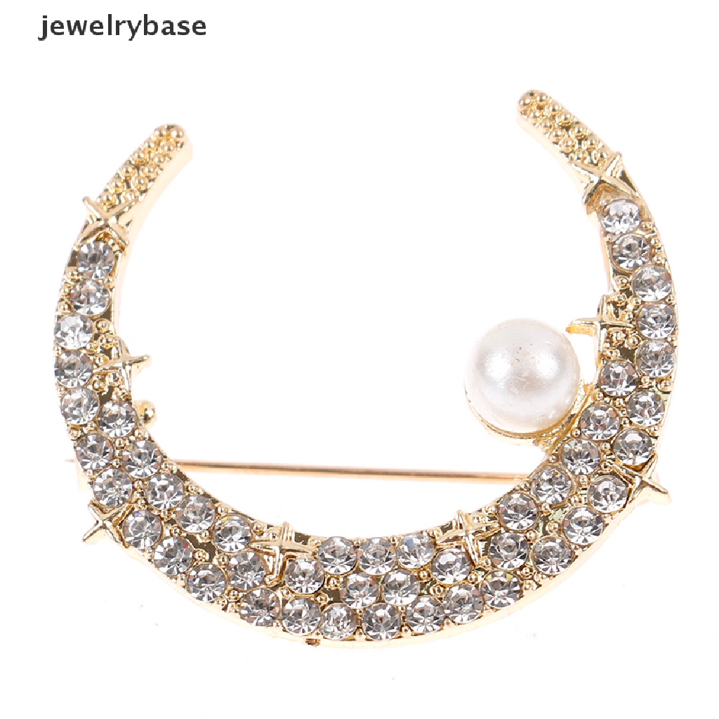 Bros Bentuk Bulan Aksen Mutiara Dan Berlian Imitasi Untuk Wanita