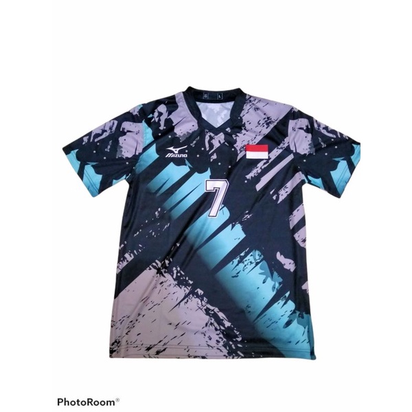 atasan olahraga volly printing custom nomor bercak tosca