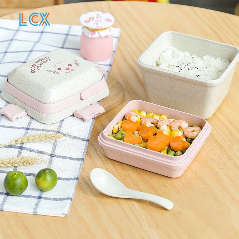 LCX Kotak Bento Lunch Box PP Jerami Gandum Bekal Free Sendok Disegel Kotak Makan VS-208