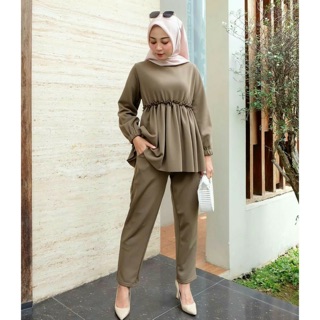 BLOUSE SYAHIRA SET SETELAN CELANA  REMPEL MOSCREPE  PREMIUM 