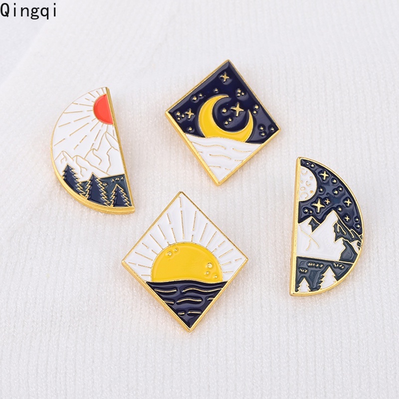 Bros Pin Enamel Desain Kartun Matahari Dan Bulan Untuk Anak