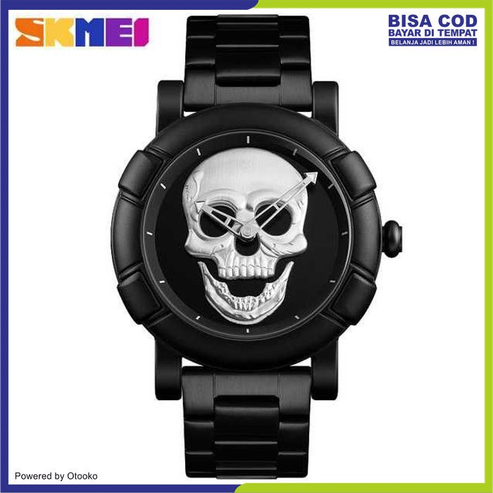 jam tangan analog pria wanita Jam Tangan Analog Pria SKMEI Motif Skull Tengkorak Stainless Steel WP