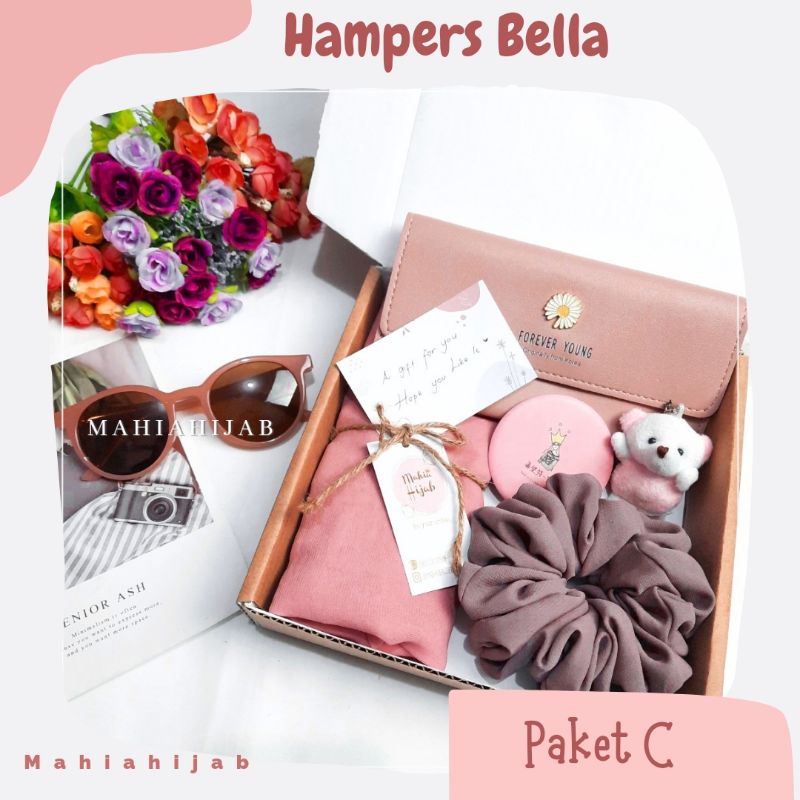 Hampers Hijab Bella Square + Dompet / Paket kado / Giftbox hadiah ultah, wedding , graduation , anniversary