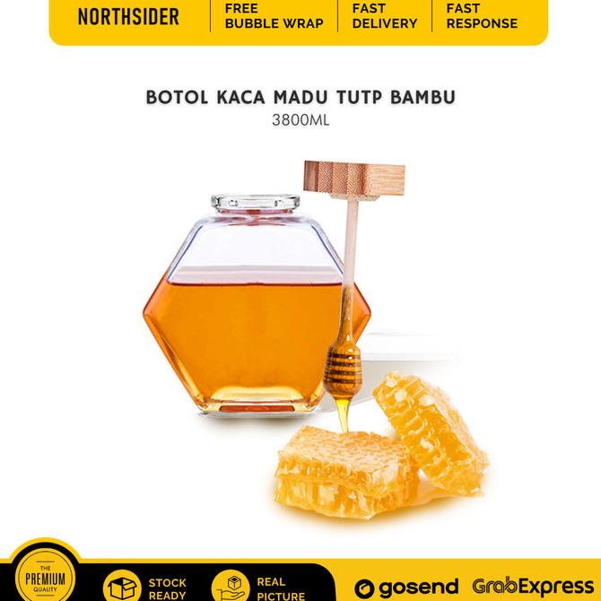 ```````] KEMASAN BOTOL KACA MADU HEXAGONAL | Hexagonal honey glass jar