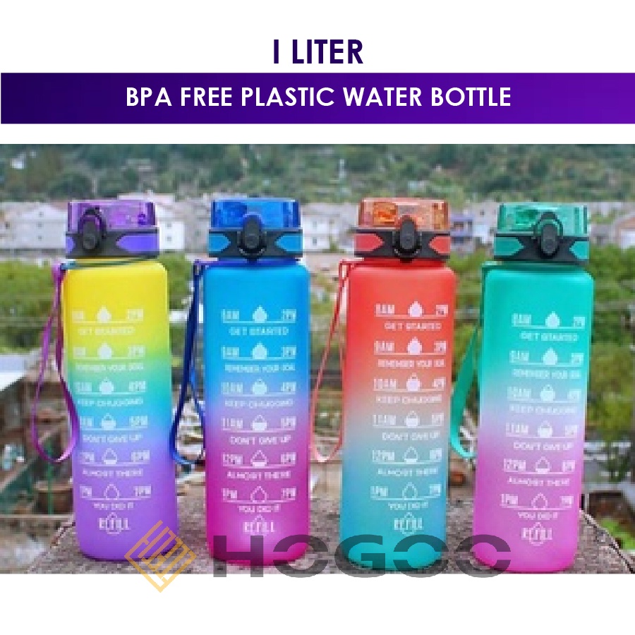 BOTOL MINUM VIRAL MINI 1 LITER BOTOL KOREA GRADASI MOTIVASI PENANDA WAKTU KAPASITAS 1 LITER FREE STICKER 3D