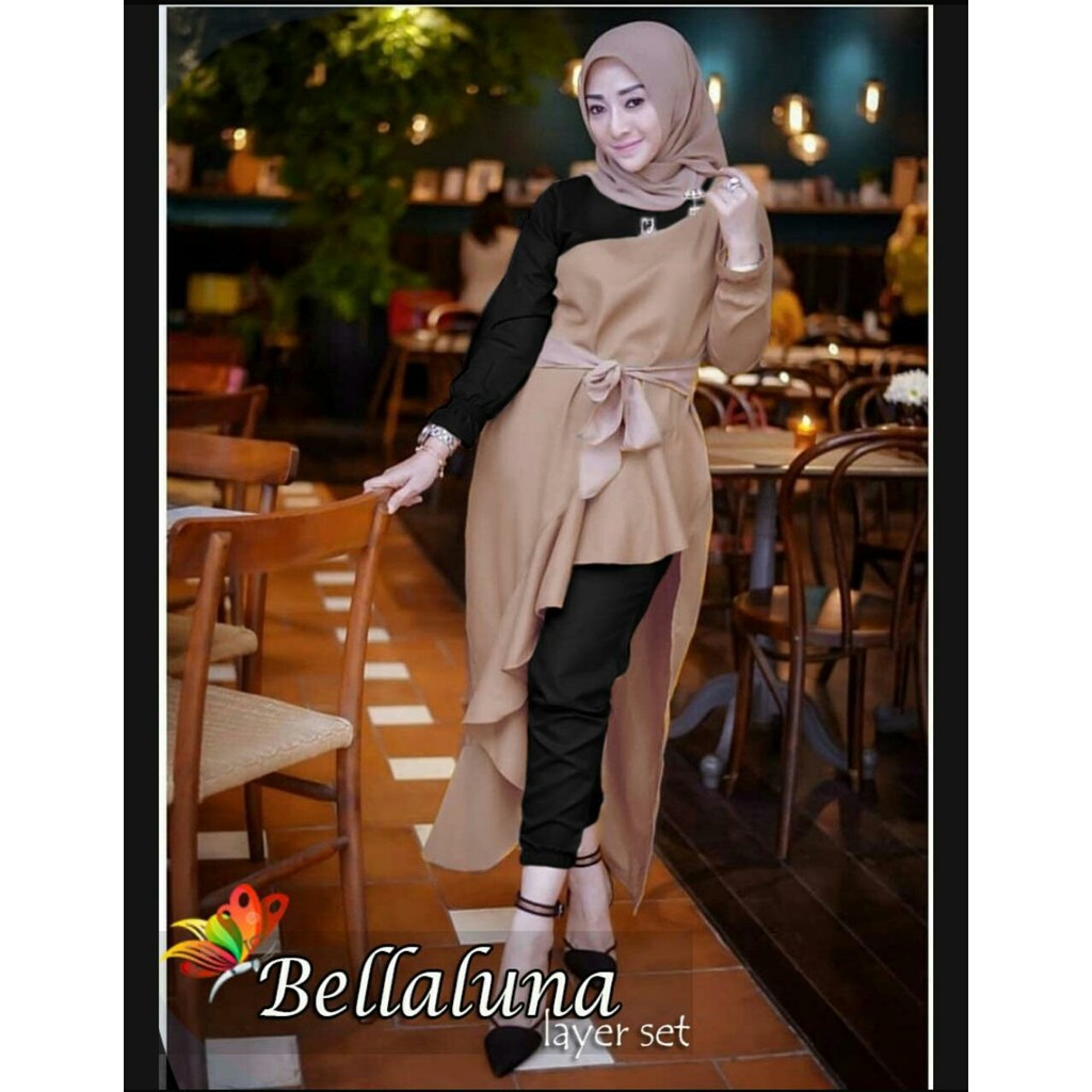 (Dijamin RealPict!) SET LUNA Moscrepe  (7 Warna) JEANETTE SET MARPUS BELLALUNA TUNIK TERMURAH