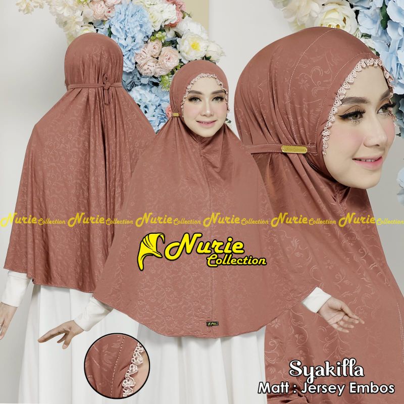 (Ori Nurie) SYAKILLA •jilbab instan jersey embos•bergo jumbo tali renda