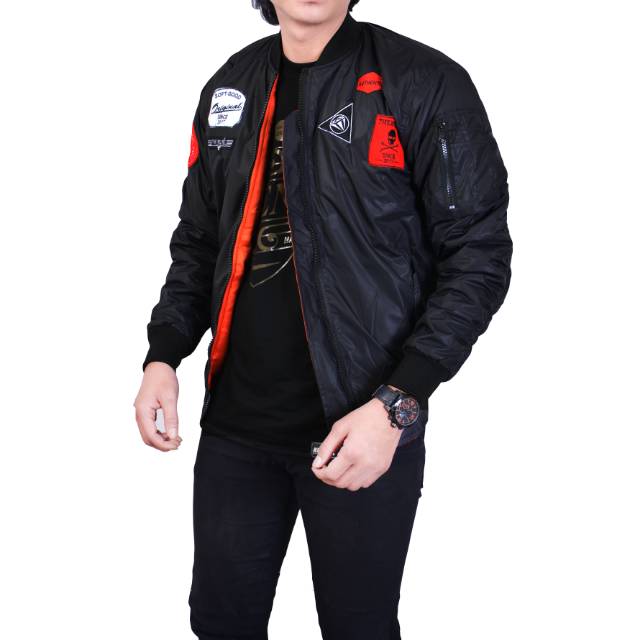 Kent Jaket Bomber Pilot Full Patch Bojiel Black