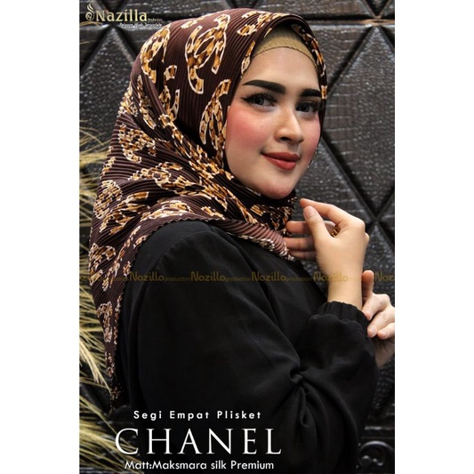 Jilbab Segi Empat Motif Plisket Polycatton Ori Nazilla-Chanel Brown