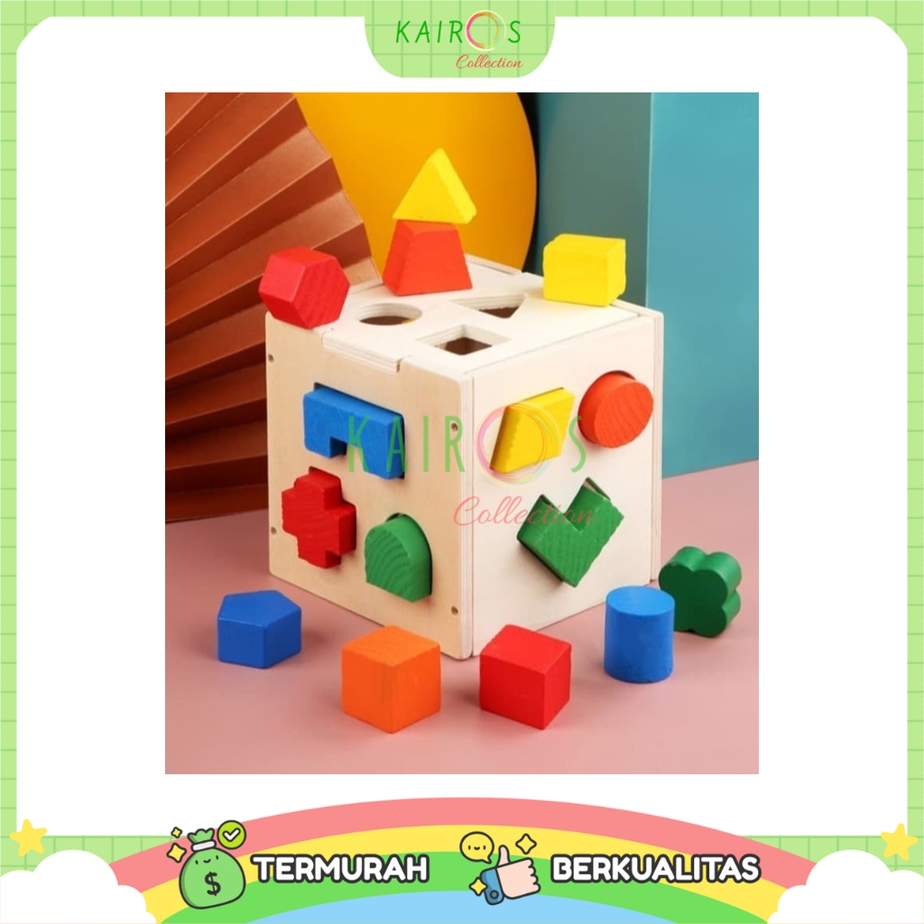 Wooden Shape Intelligence Box Mainan Puzzle Kayu Geometri Anak