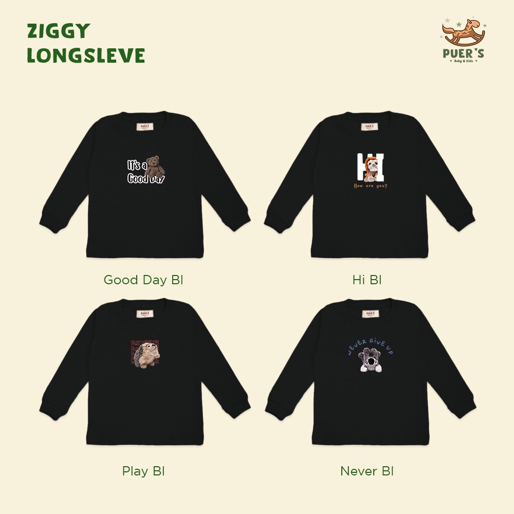 KAOS LENGAN PANJANG BAYI DAN ANAK PUER'S ZIGGY DOLL SERIES BLACK