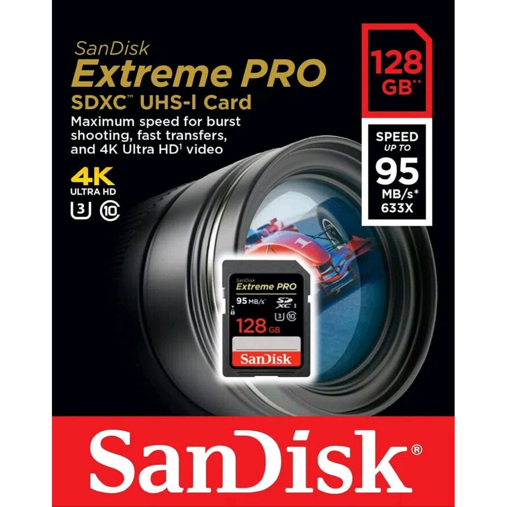 SD Card Sandisk Extreme Pro 128gb Speed 95Mbps Memory Card RESMI