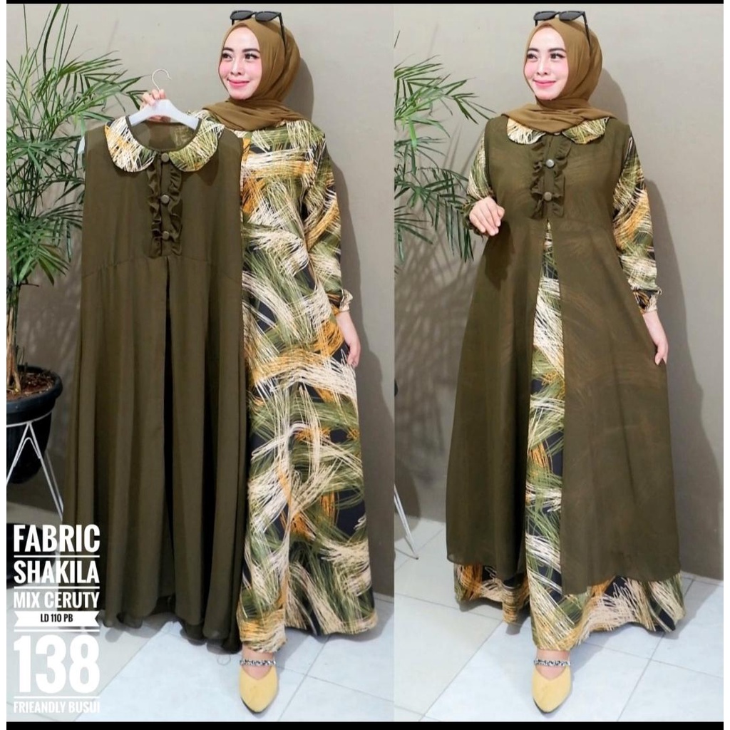 Gamis + auter Wanita - motif benang kusut - EVR - FX