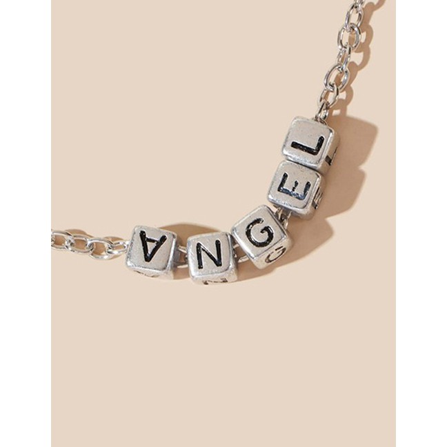 LRC Kalung Fashion Silver Metal Letter Square Alloy Necklace K25130