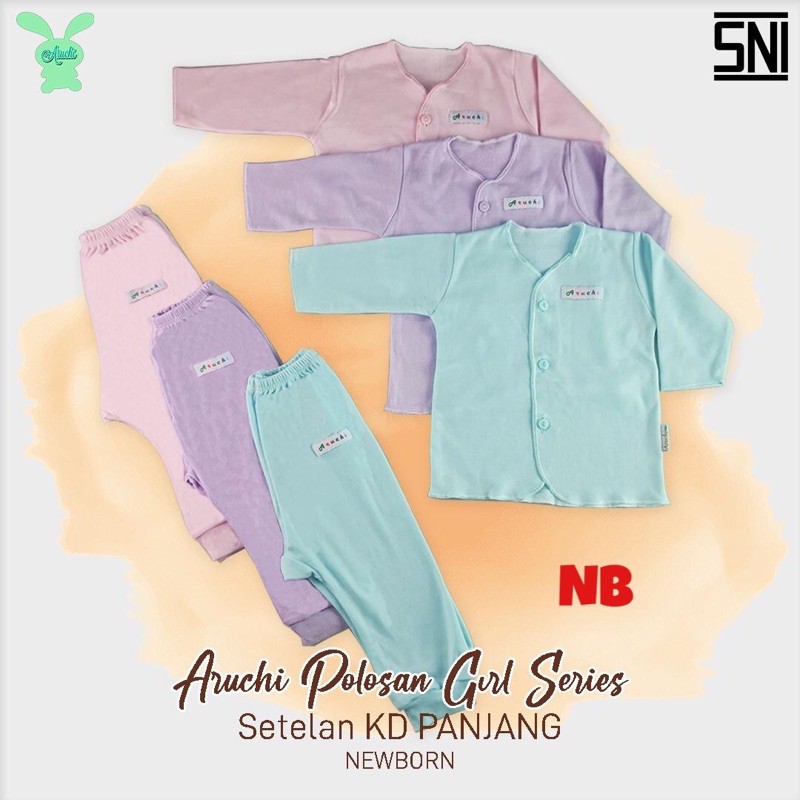 Aruchi Setelan POLOS / SALUR Pendek / Panjang Newborn / NB (1stel)