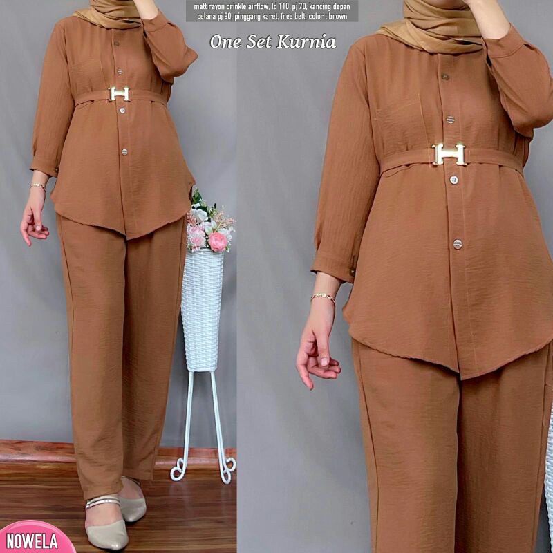 KURNIA SET - SETELAN CRINKLE AIRFLOW ONE SET KEMEJA POLOS PIYAMA PAJAMAS POLOS TERBARU / CRINKLE AIRFLOW LD 110 / KURNIA SET TERBARU CRINKLE POLOS / SETELAN WANITA TERBARU FREE BELT / IZDIHAAR OLSHOP