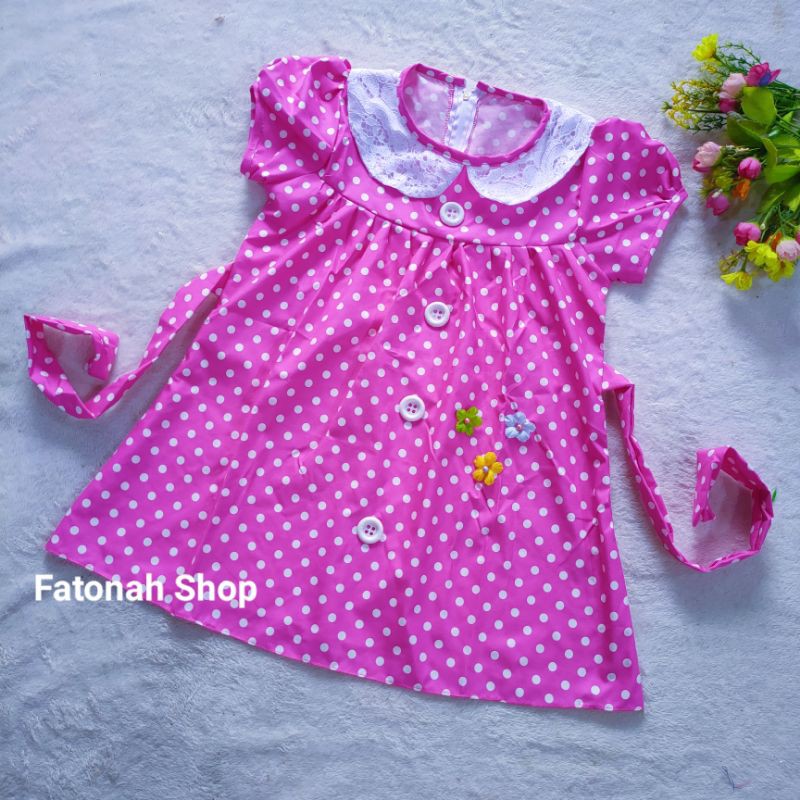 Dress anak 2 3 tahun polka kerah putih tali ( dress POLKA kerah tali )