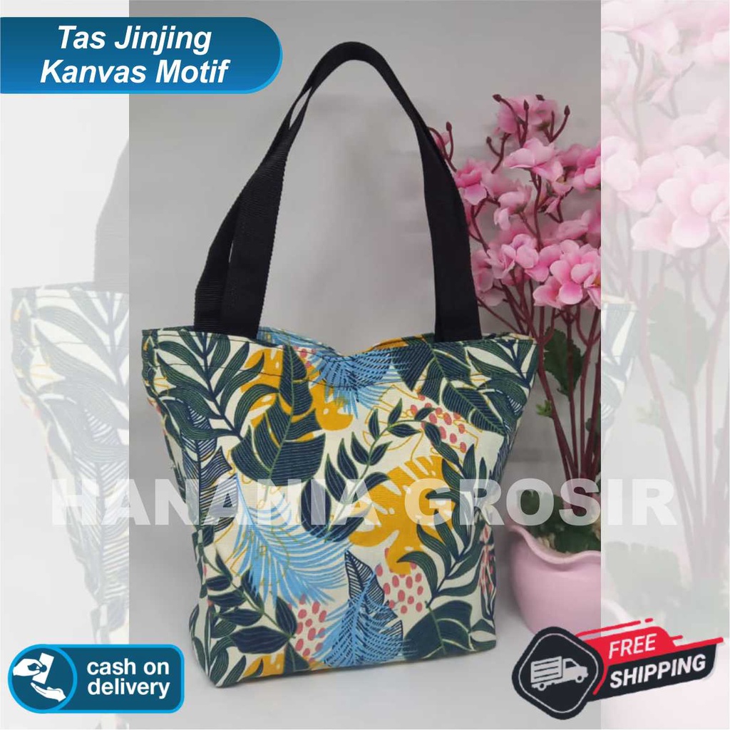 TAS JINJING HANDBAG BAHAN KANVAS MOTIF BUNGA 2