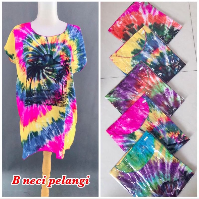 Baju Bali lukis kekinian pelangi - blus neci pelangi motif untuk wanita - baju pantai - MUMA.