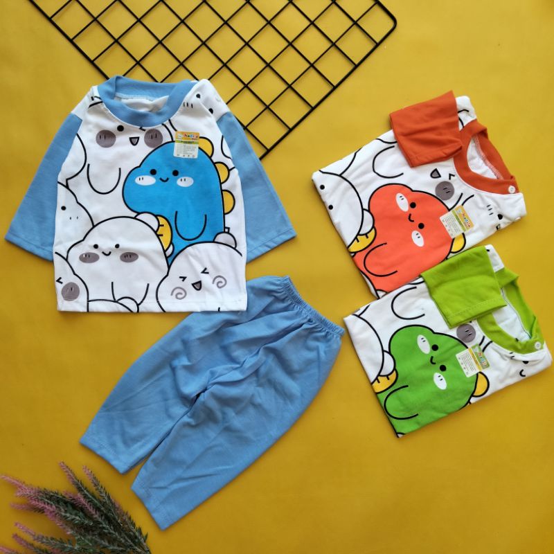 piyama setelan bayi 3-12 bulan motif cute dino