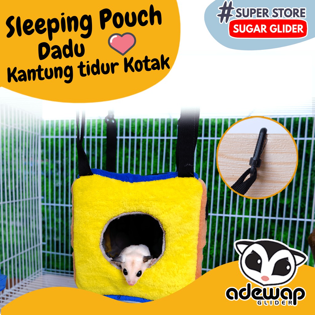 ADEWAP GLIDER Sleeping Pouch Kotak Dadu Sugar Glider Tempat Tidur Hewan Peliharaan Ukuran Medium