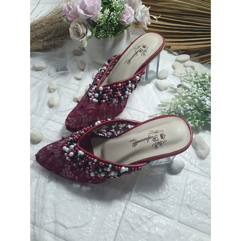 sepatu yarra merah Maroon tinggi 7cm kaca