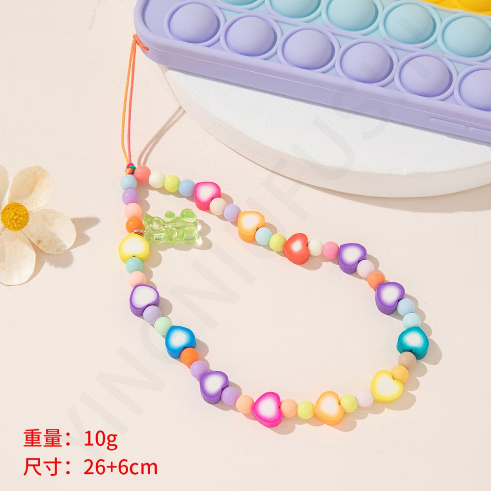 QUINTON Handmade Cell Phone Lanyard for Women Soft Pottery Rope Mobile Phone Straps Mobile Phone Chain Colorful Heart Beaded Ins Trendy Phone Ornaments Anti-Lost Lanyard Clay Beaded