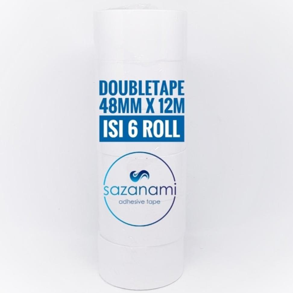 

TERMURAH DOUBLE TAPE 2 inch 48MM x 12 M DOUBLETAPE KERTAS PUTIH SAZANAMI ISI 6ROL