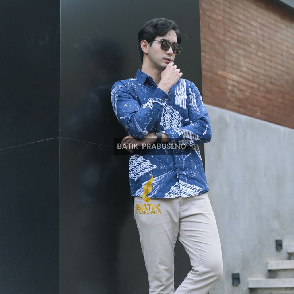 Batik Prabuseno - NAKULA Kemeja Batik Pria Lengan Panjang Slim Fit Slimfit Katun Printing Lapis Furi