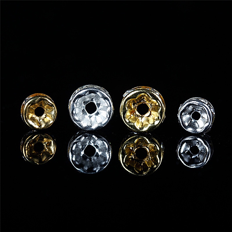 100pcs Kristal Berlian Imitasi Warna Silver / Gold Ukuran 6mm 8mm