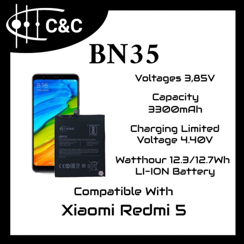 BATERAI BATRE BATTERY REDMI 5/BN35 MERK C&amp;C