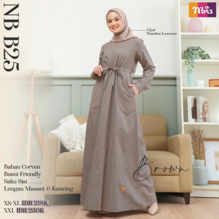 dress wanita baju gamis wanita muslim terbaru maxi dress muslimah nb b25 ori nibras - XS kekinian te