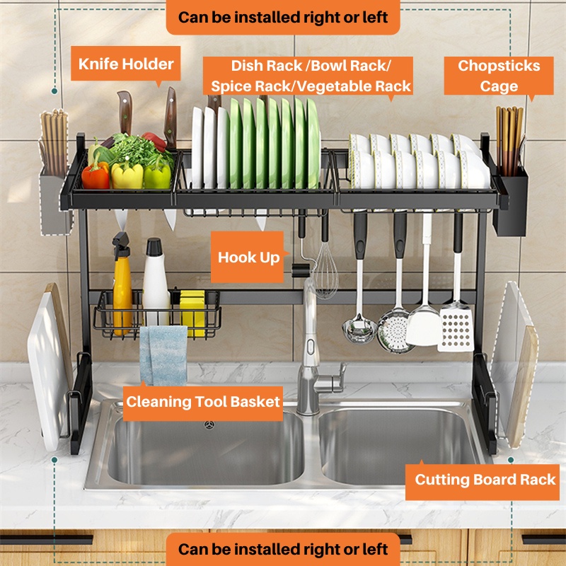 POTE Dapur Rak Piring Anti Karat Hitam / Rak Piring / Rak Wastafel Peralatan Dapur Kokoh Modern/Rak Piring Wastafel