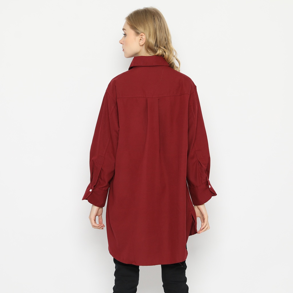 KEMEJA WANITA UNIQLO GU765 GU796 OVERSIZED LONG SHIRTS-ZRIMP1105 BURGUNDY