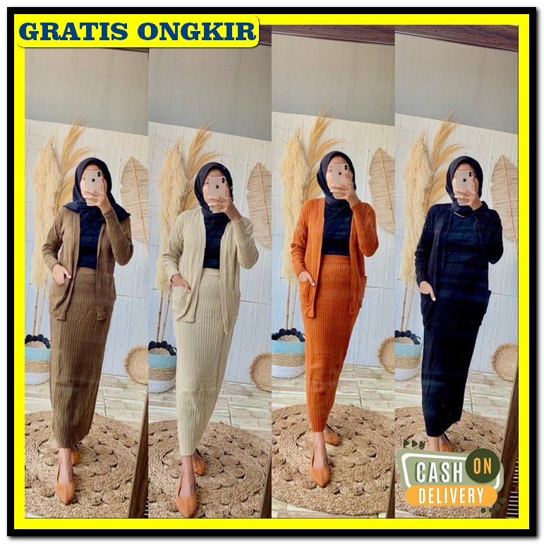 Ready One Set Croptop Kulot Import Bangkok Pakaian Stelan Wanita Fashi Setelan Rajut Cardy / Setel