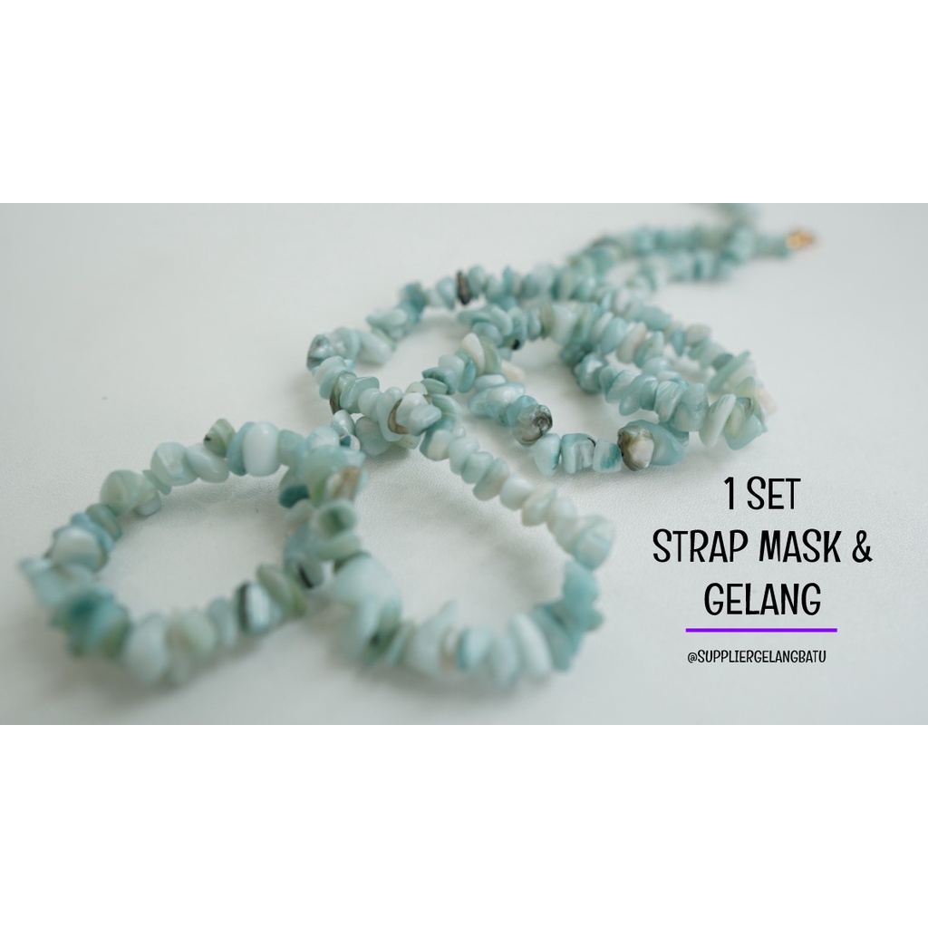 1 set strap mask dan gelang batu kerikil kerang biru panjang premium