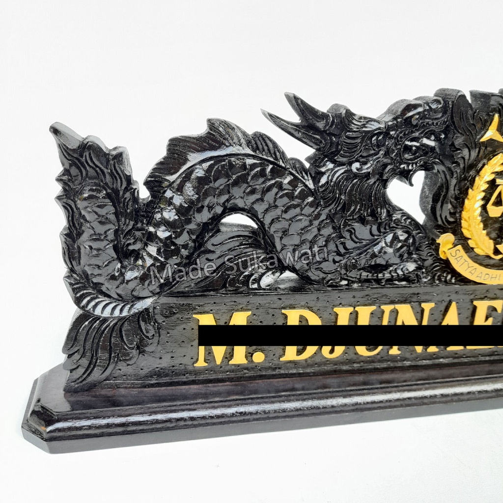 Papan Nama Meja Ukiran Naga logo lambang instansi 45cm handmade Bali