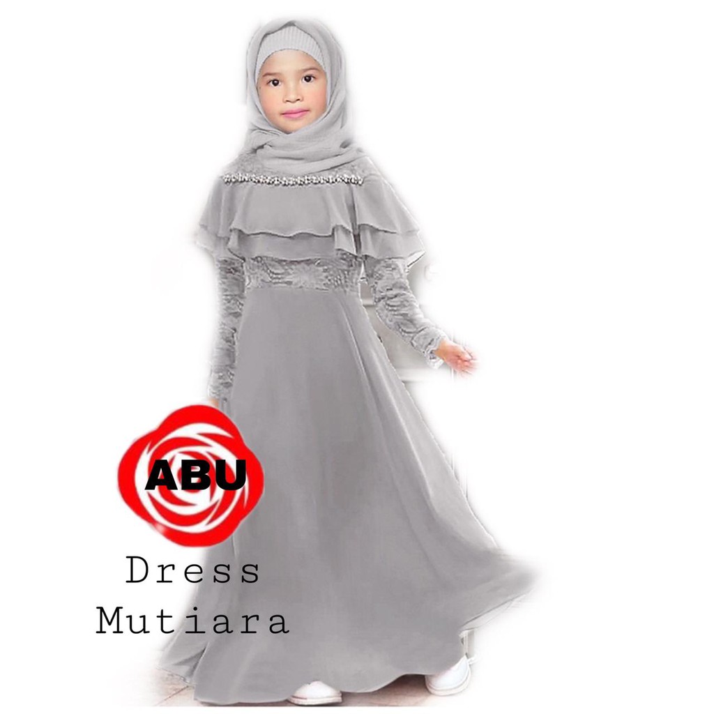 B10 DRESS MUTIARA KID BAHAN MOSCREPE KOMB BRUKAT TULANG