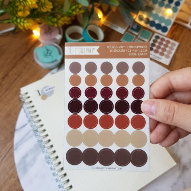 [Sticker Party] Sticker Dot Mini Transparan Bulat Warna Palette Gradasi 0,8 CM- 1CM-07-Tan