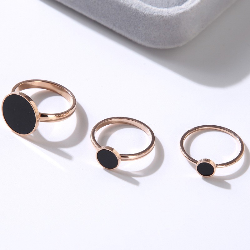 Cincin Bulat Warna Hitam | Cincin Lingkaran Epoxy Ukuran 6 / 8 / 14MM | Perhiasan Bahan Titanium Steel 18K Warna Rose Gold | Cincin Jari Telunjuk