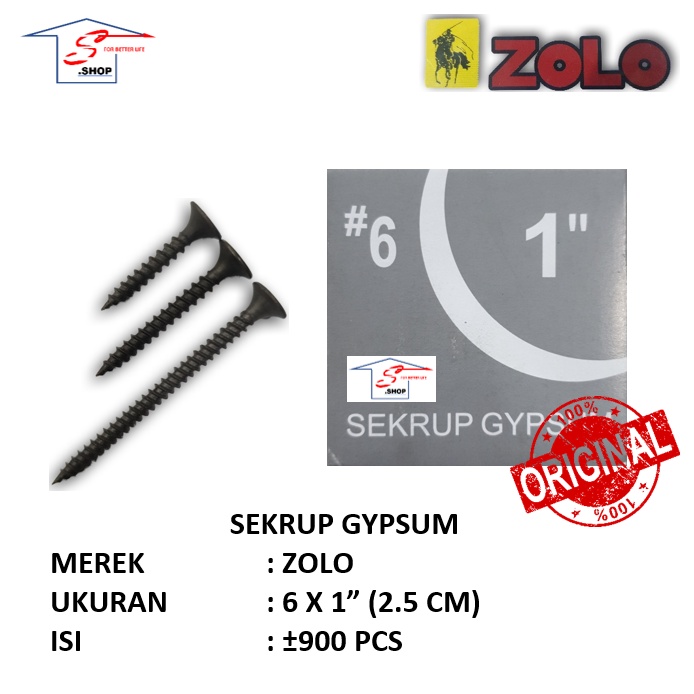 Sekrup Gypsum / Skrup Gypsum 6 x 1 " (2.5 cm) ZOLO ORIGINAL (1 DUS)