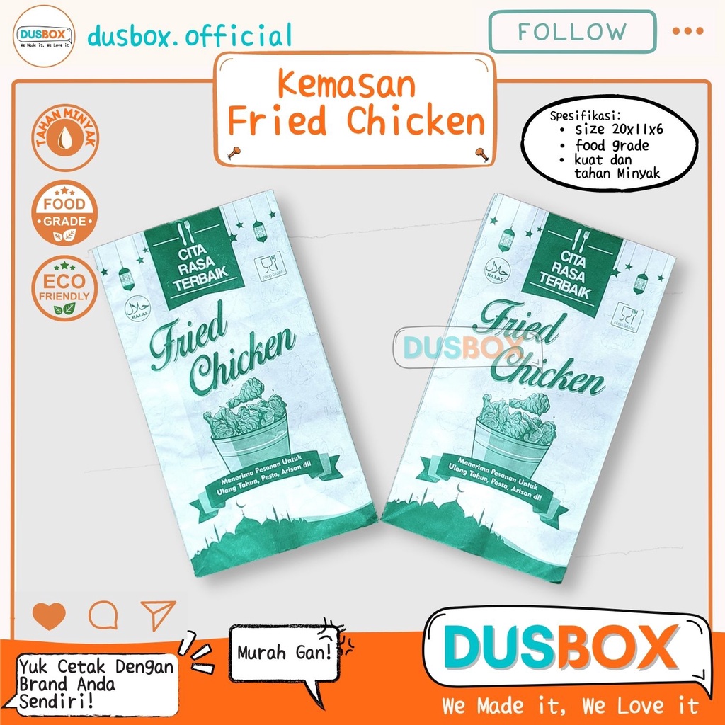 Kemasan Kertas Fried chicken / Kantong Fried Chicken / Kantong Kertas Fried Chicken / Bungkus Fried 