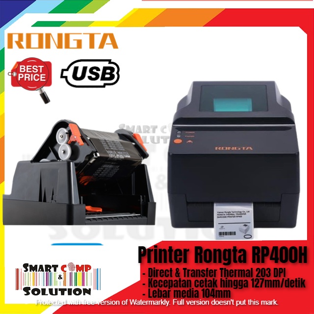 Printer Label Barcode Rongta RP400H Direct Thermal Transfer - USB LAN SERIAL