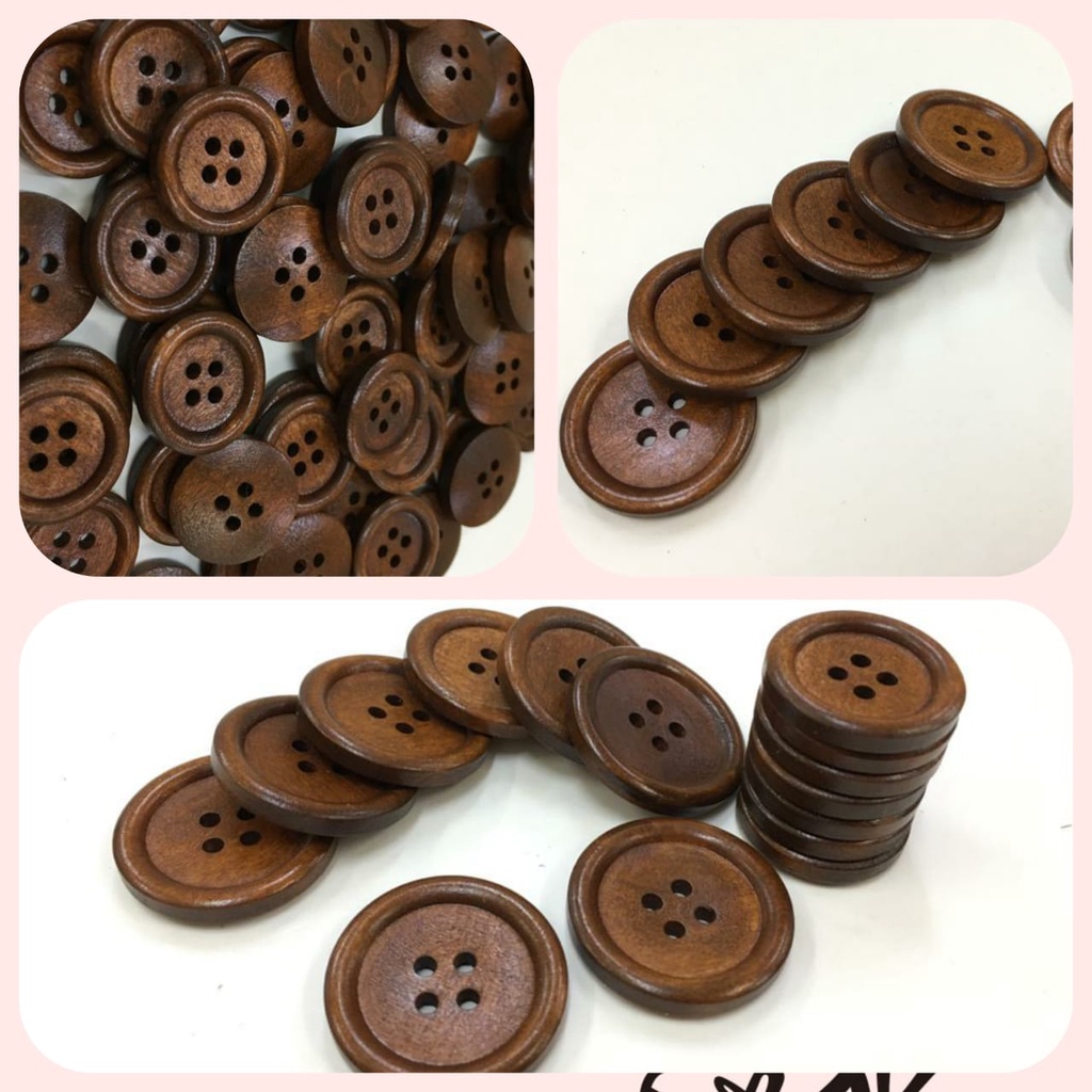 1 LUSIN - KANCING KAYU COKLAT TUA (4 SIZE)